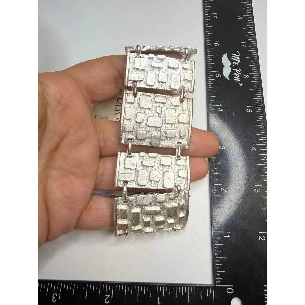 Dolce Vita Paris Silver Tone Brutalist Geometric Panel Link Statement Bracelet